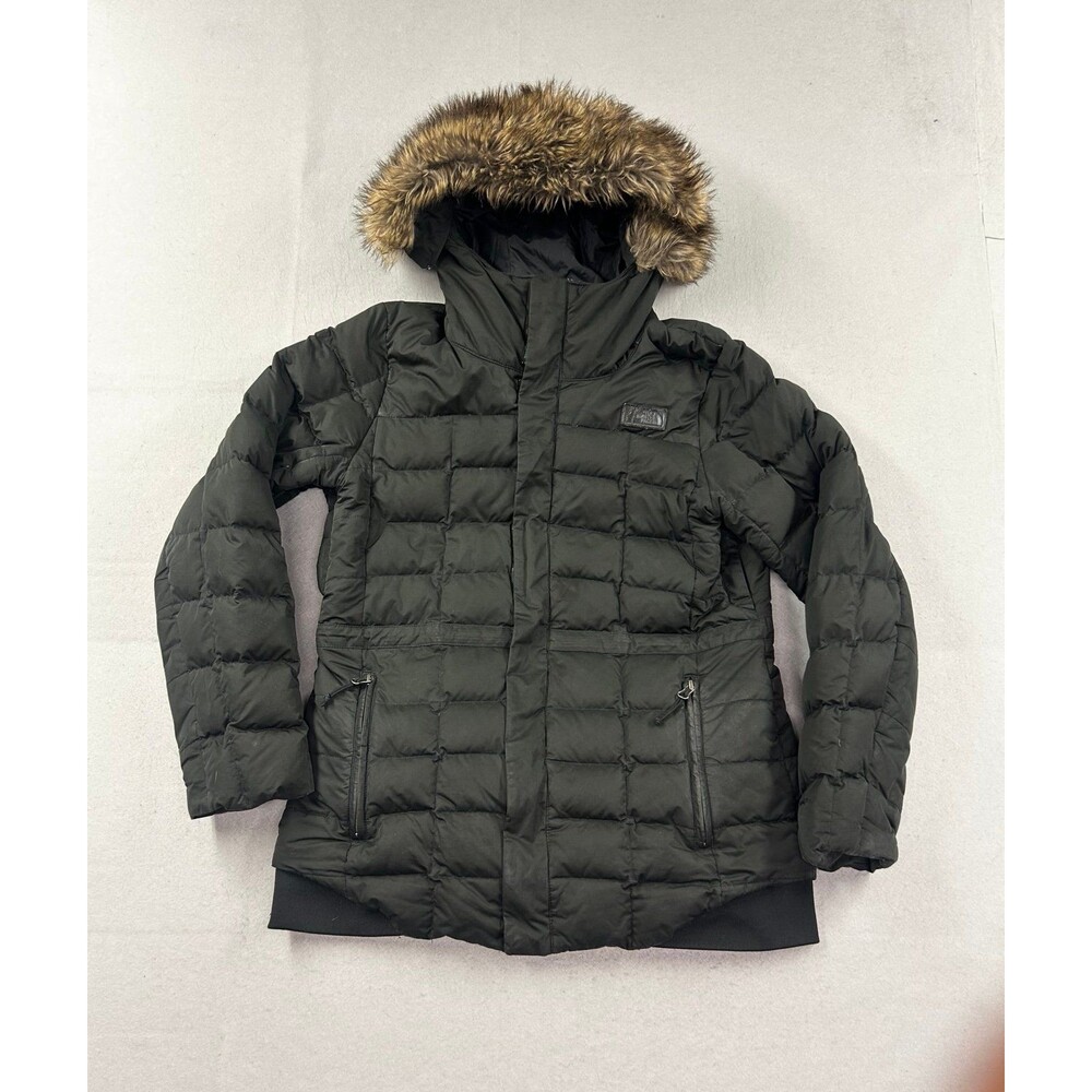 The North Face Gotham 550 Down Faux Fur Hood Puffer Jacket Black Womens Large